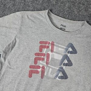 FILA Mens Medium Graphic Logo‎ T Shirt Crew Neck Short Sleeve Gray Top